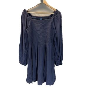 NEW Old Navy Dress square neck Size LG Blue Long Sleeve‎ Smocked Bodice Chambray